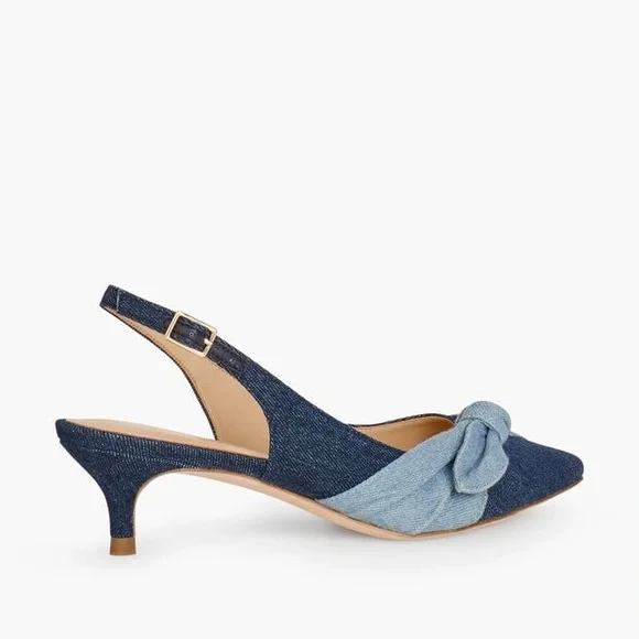 Talbots SYLVIE SIDE KNOT SLINGBACKS DENIM Blue Kitten Heel sz 8.5 - Picture 3 of 7